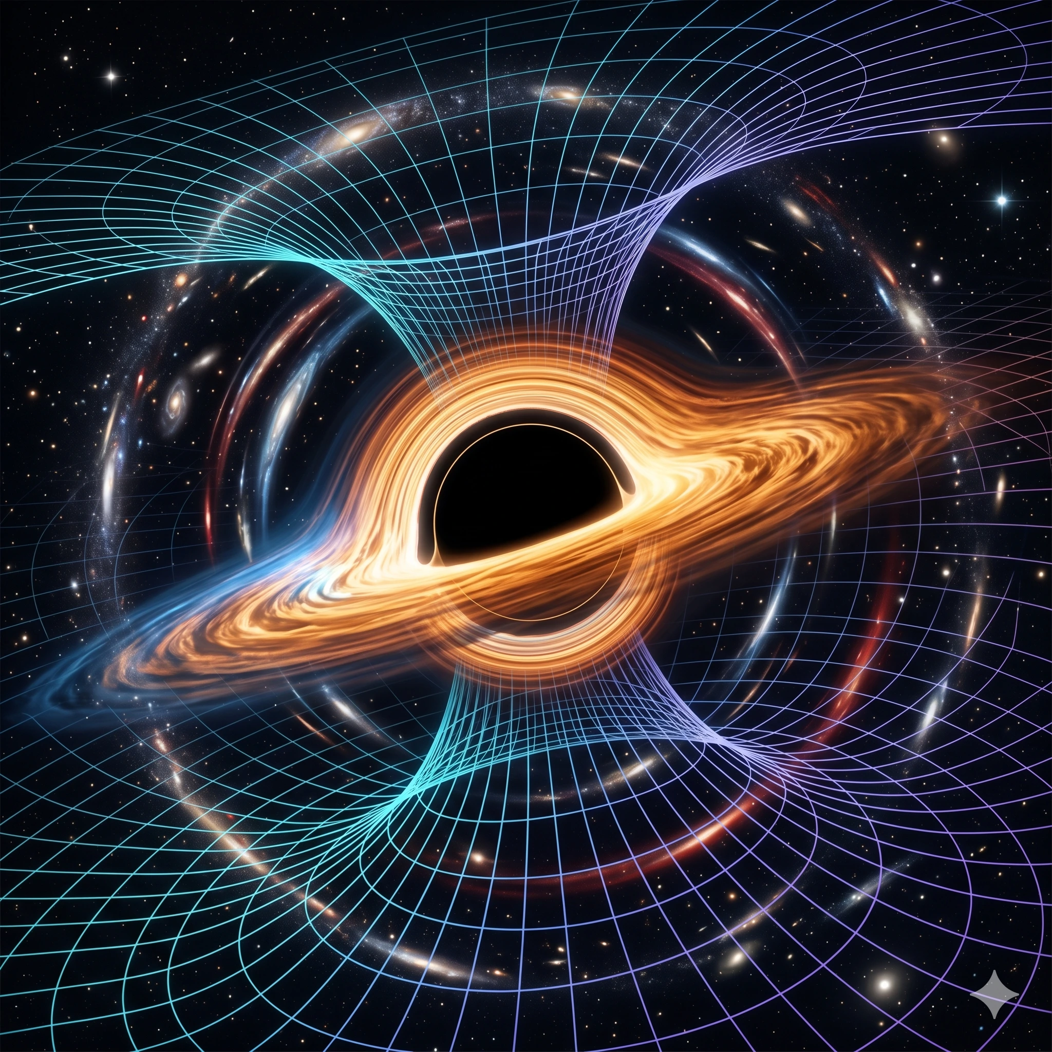 black holes explained showing event horizon accretion disk and warped spacetime