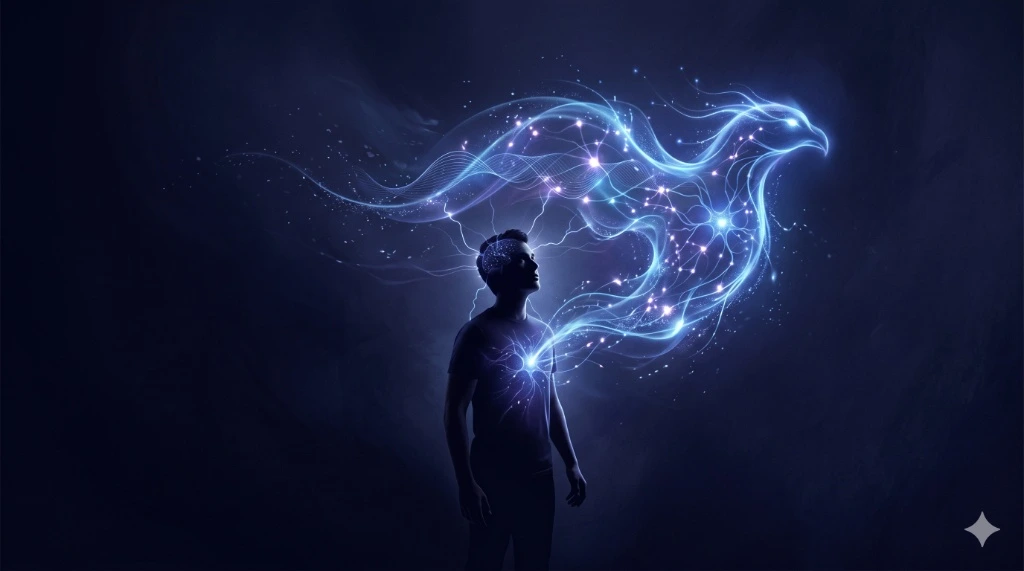 Expecto Patronum neuroscience illustration showing belief, memory and brain activity before conscious certainty